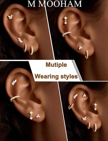 M MOOHAM Flat Back Stud Earrings Stacks for Women Hypoallergenic 14K Gold Plated Surgical Steel Cartilage Helix Butterfly Earring Set for Sensitive Ears Tragus Piercing Jewelry Gifts in Saudi Arabia