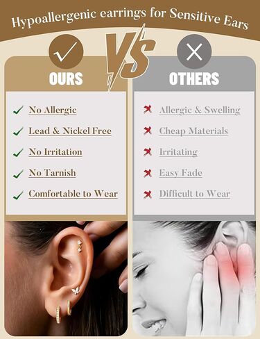 M MOOHAM Flat Back Stud Earrings Stacks for Women Hypoallergenic 14K Gold Plated Surgical Steel Cartilage Helix Butterfly Earring Set for Sensitive Ears Tragus Piercing Jewelry Gifts in Saudi Arabia
