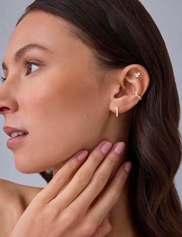 M MOOHAM Flat Back Stud Earrings Stacks for Women Hypoallergenic 14K Gold Plated Surgical Steel Cartilage Helix Butterfly Earring Set for Sensitive Ears Tragus Piercing Jewelry Gifts in Saudi Arabia