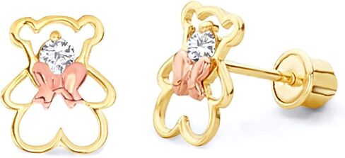 14k REAL Two Tone Gold Bear Stud Earrings with Screw Back in Saudi Arabia