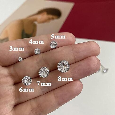 مجموعة 6 أزواج من الأقراط المرصعة للنساء مقاس 3-8 مم، أقراط زركونيا مكعبة من الفولاذ المقاوم للصدأ مضادة للحساسية للنساء والرجال in Kuwait