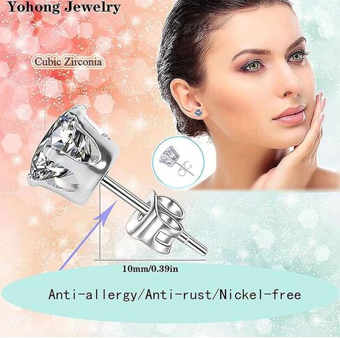 مجموعة 6 أزواج من الأقراط المرصعة للنساء مقاس 3-8 مم، أقراط زركونيا مكعبة من الفولاذ المقاوم للصدأ مضادة للحساسية للنساء والرجال in Kuwait