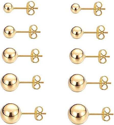 Women's Stainless Steel Gold Ball Stud Earrings Set - 5 Pairs (3-7mm) in Saudi Arabia