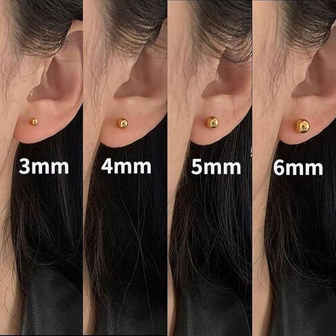 Women's Stainless Steel Gold Ball Stud Earrings Set - 5 Pairs (3-7mm) in Saudi Arabia