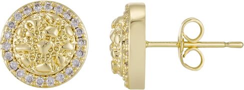14K Gold Plated Nugget Earrings For Men Women,Round Textured Cookie Nugget Stud Earring,Hip Hop Cubic Zirconia Round Shape Studs Gold in Saudi Arabia