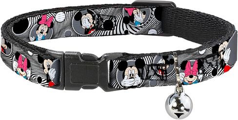 Buckle-Down Breakaway Cat Collar - Mickey & Minnie Peek-a-Boo Expressions Swirl Black/White - 1/2" Wide - Fits 8-12" Neck - Medium in Saudi Arabia