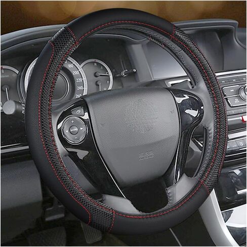 Car Steering Wheel Cover, 14.97 Inch Leather Non-Slip Vehicle Steer Wheel Protector, Soft & Breathable Automotive Interior Protection Accessories, Universal for SUV Sedan Truck (Black) in Saudi Arabia