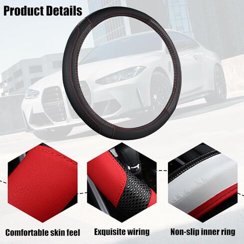 Car Steering Wheel Cover, 14.97 Inch Leather Non-Slip Vehicle Steer Wheel Protector, Soft & Breathable Automotive Interior Protection Accessories, Universal for SUV Sedan Truck (Black) in Saudi Arabia