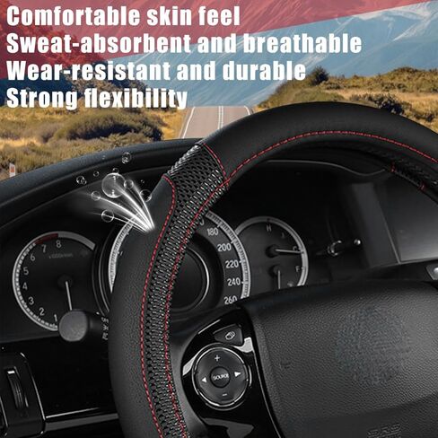 Car Steering Wheel Cover, 14.97 Inch Leather Non-Slip Vehicle Steer Wheel Protector, Soft & Breathable Automotive Interior Protection Accessories, Universal for SUV Sedan Truck (Black) in Saudi Arabia