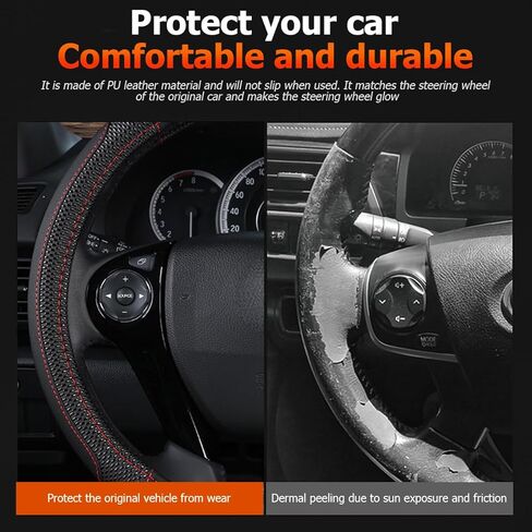 Car Steering Wheel Cover, 14.97 Inch Leather Non-Slip Vehicle Steer Wheel Protector, Soft & Breathable Automotive Interior Protection Accessories, Universal for SUV Sedan Truck (Black) in Saudi Arabia