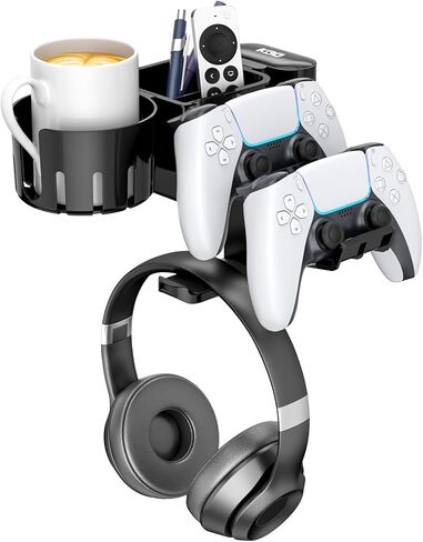 KDD 5 in 1 Desk Controller Holder - Rotating Headphone Hanger with Cup Holder - Clamp On Desk Organizer Holds Controller, Headphone, Cup, Mobile phone and Pen(Pink) in Kuwait