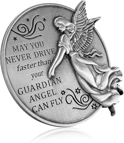 Guardian Angel Car Visor Clips for Car, 2-1/2 Inch Metal Visor Medal Bless Driving Safety, Auto Sunvisor Clip Reads Never Drive Faster Than Your Guardian Angel Can Fly in Saudi Arabia