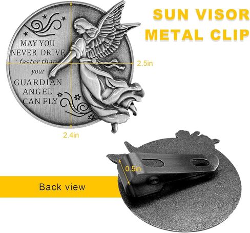 Guardian Angel Car Visor Clips for Car, 2-1/2 Inch Metal Visor Medal Bless Driving Safety, Auto Sunvisor Clip Reads Never Drive Faster Than Your Guardian Angel Can Fly in Saudi Arabia