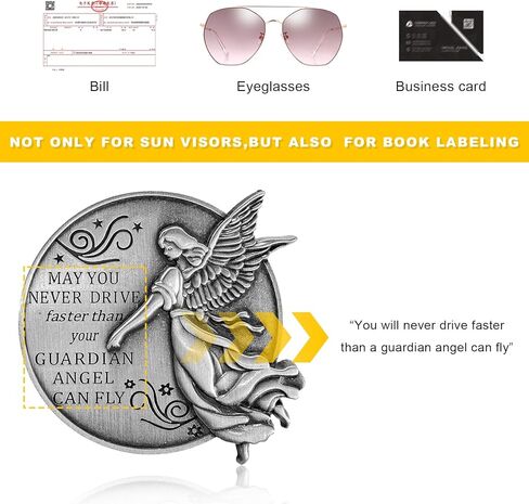 Guardian Angel Car Visor Clips for Car, 2-1/2 Inch Metal Visor Medal Bless Driving Safety, Auto Sunvisor Clip Reads Never Drive Faster Than Your Guardian Angel Can Fly in Saudi Arabia