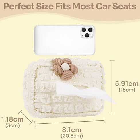 حامل مناديل السيارة من الدانتيل، موزع مناديل على شكل زهرة لطيفة للقناع والمقعد الخلفي، حقيبة تخزين ورقية ناعمة معلقة، إكسسوارات داخلية جمالية للسيارة (أبيض كريمي) in Kuwait
