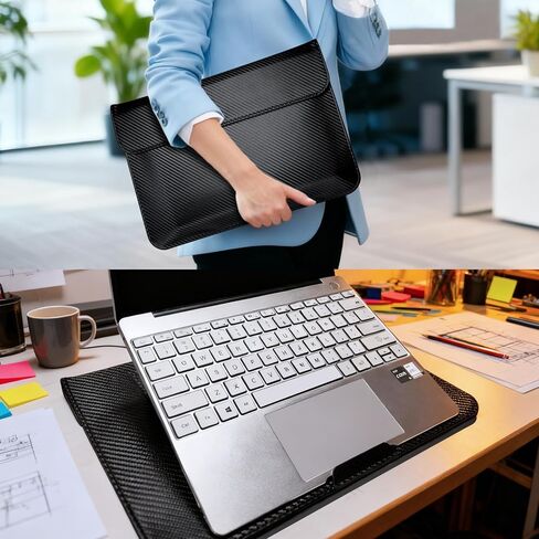 JXE JXO Faraday Bag for Laptops & Tablets, 14 Inch Laptop Sleeve Case with Laptop Stand, 2 Stand Modes, Slim Waterproof PU Leather Sleeve Cover Anti-Tracking Signal Blocking Pouch, Black in Saudi Arabia