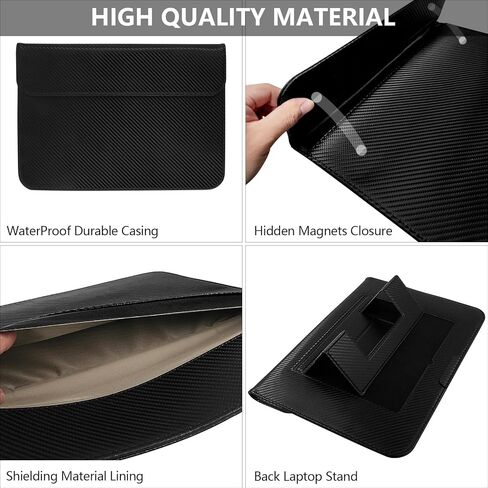 JXE JXO Faraday Bag for Laptops & Tablets, 14 Inch Laptop Sleeve Case with Laptop Stand, 2 Stand Modes, Slim Waterproof PU Leather Sleeve Cover Anti-Tracking Signal Blocking Pouch, Black in Saudi Arabia
