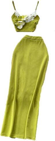 Women Elegant Casual Party Beach Flowers Suit Sleeveless Spaghetti Straps Short Top High Waist Midi Skirts in Saudi Arabia
