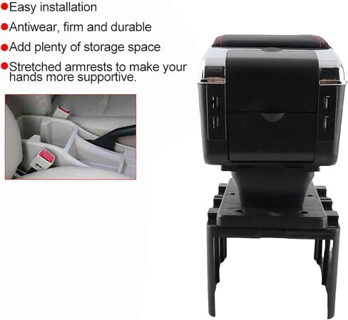 Universal Adjustable Car Center Console Armrest Box with USB Interface Black Armrest Storage Box for Most Vehicles in Saudi Arabia