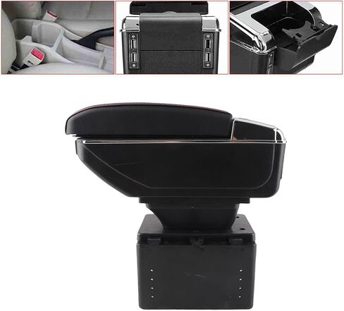 Universal Adjustable Car Center Console Armrest Box with USB Interface Black Armrest Storage Box for Most Vehicles in Saudi Arabia