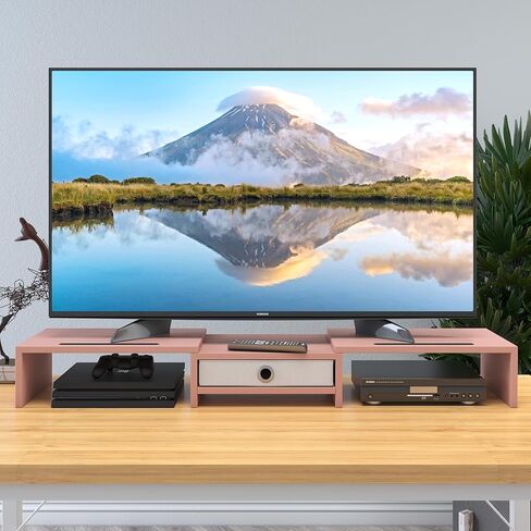 حامل كمبيوتر WESTREE مزدوج 3 أرفف مع درج، طول وزاوية قابلة للتعديل، منظم تخزين حامل شاشة لسطح المكتب in Kuwait