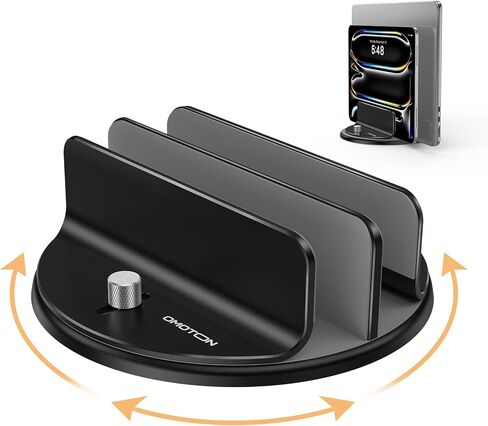 OMOTON 360° Rotating Vertical Laptop Stand Holder, Aluminum Dual-Slot Desk Organizer for MacBook & iPad, Sides Knob Adjustment (No Lost Screws), Holds Laptop, Tablet, Book & Keyboard, Fits up to 17.3" in Saudi Arabia