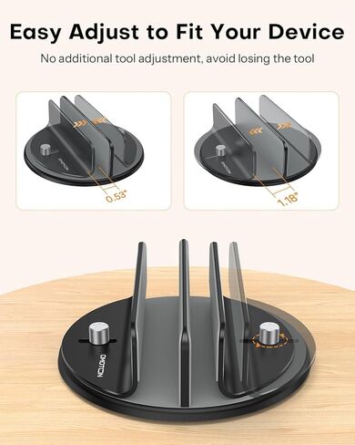 OMOTON 360° Rotating Vertical Laptop Stand Holder, Aluminum Dual-Slot Desk Organizer for MacBook & iPad, Sides Knob Adjustment (No Lost Screws), Holds Laptop, Tablet, Book & Keyboard, Fits up to 17.3" in Saudi Arabia