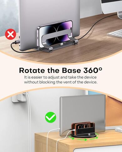 OMOTON 360° Rotating Vertical Laptop Stand Holder, Aluminum Dual-Slot Desk Organizer for MacBook & iPad, Sides Knob Adjustment (No Lost Screws), Holds Laptop, Tablet, Book & Keyboard, Fits up to 17.3" in Saudi Arabia