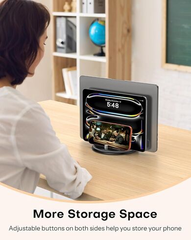 OMOTON 360° Rotating Vertical Laptop Stand Holder, Aluminum Dual-Slot Desk Organizer for MacBook & iPad, Sides Knob Adjustment (No Lost Screws), Holds Laptop, Tablet, Book & Keyboard, Fits up to 17.3" in Saudi Arabia