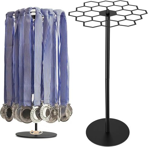 حامل عرض ميدالية دوار | حامل ميداليات على الطاولة يدور 360 درجة يحمل أكثر من 45 ميدالية | قاعدة حديدية شديدة التحمل وتجميع سهل بدون أدوات - آمن على الحائط لميداليات الماراثون والرياضة والجوائز in Kuwait