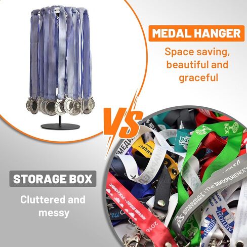حامل عرض ميدالية دوار | حامل ميداليات على الطاولة يدور 360 درجة يحمل أكثر من 45 ميدالية | قاعدة حديدية شديدة التحمل وتجميع سهل بدون أدوات - آمن على الحائط لميداليات الماراثون والرياضة والجوائز in Kuwait