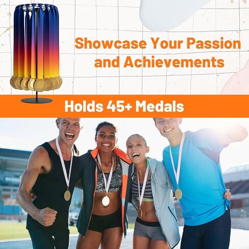 حامل عرض ميدالية دوار | حامل ميداليات على الطاولة يدور 360 درجة يحمل أكثر من 45 ميدالية | قاعدة حديدية شديدة التحمل وتجميع سهل بدون أدوات - آمن على الحائط لميداليات الماراثون والرياضة والجوائز in Kuwait