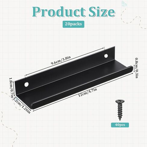 20 Pcs Vinyl Wall Mount, 4 Inch Black Vinyl Holder for Album Storage Metal Wall Shelf for Bedroom, Office, Living Room, Cafe Decor in Saudi Arabia