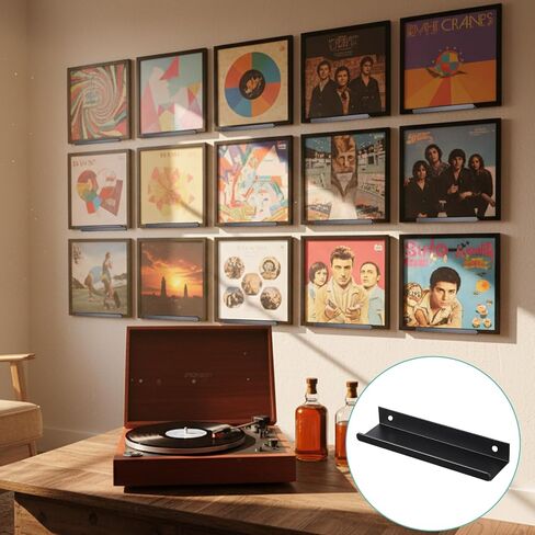 20 Pcs Vinyl Wall Mount, 4 Inch Black Vinyl Holder for Album Storage Metal Wall Shelf for Bedroom, Office, Living Room, Cafe Decor in Saudi Arabia