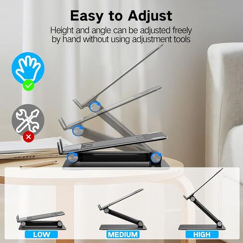 حامل كمبيوتر محمول قابل للتعديل للمكتب، حامل كمبيوتر محمول معدني قابل للطي، حامل كمبيوتر محمول محمول، حامل كمبيوتر محمول تبريد جيد التهوية متوافق مع أجهزة الكمبيوتر المحمولة مقاس 10-17.3 بوصة in Kuwait