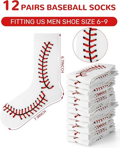Shihanee 12 Pairs Funny Baseball Socks Bulk for Men Boys Novelty Baseball Gifts Athletic Sports Crew Socks for Team Coach Birthday Players Accessories in Saudi Arabia