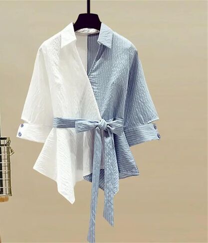 Women's Summer Chiffon Shirt Set Elegant Casual Blouse Elastic Waist Jeans Pant Two Piece Set in Saudi Arabia