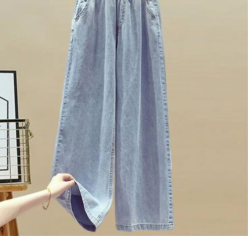 Women's Summer Chiffon Shirt Set Elegant Casual Blouse Elastic Waist Jeans Pant Two Piece Set in Saudi Arabia