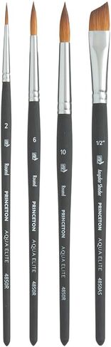 Princeton Aqua Elite Watercolor Paint Brush Set, 4-Piece Professional Synthetic Brushes with Short Handles, Soft High-Absorbency Bristles for Watercolor & Fluid Media Painting in Saudi Arabia