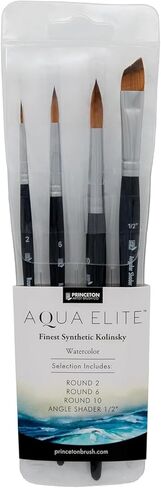 Princeton Aqua Elite Watercolor Paint Brush Set, 4-Piece Professional Synthetic Brushes with Short Handles, Soft High-Absorbency Bristles for Watercolor & Fluid Media Painting in Saudi Arabia