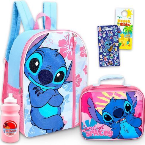 Disney Stitch Backpack and Lunch Bag for Girls, Kids - Bundle with 16" School Bag, Lunch Box, Water Bottle, Stickers, More | Lilo and Stitch Backpack with Lunchbox Set in Saudi Arabia