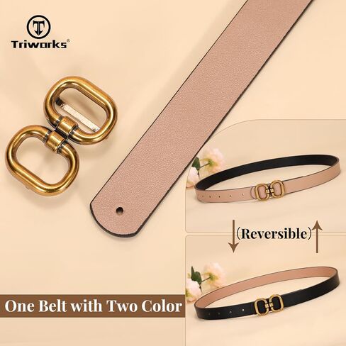 TRIWORKS Reversible Leather Belt for Women with Gold Buckle Ladies Leather Belt for Jeans Pants in Saudi Arabia
