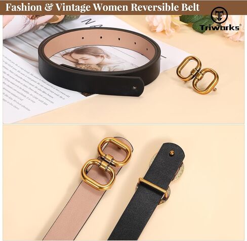 TRIWORKS Reversible Leather Belt for Women with Gold Buckle Ladies Leather Belt for Jeans Pants in Saudi Arabia