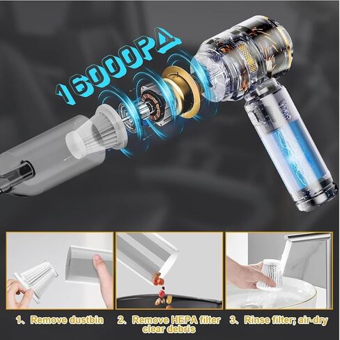 car Vacuum Cleaner 12v 16000pa high Power 4 in 1 Compressed air Duster& air Blower &Pump Hand held vacuums Cordless with brushless Motor for car Home Office in Saudi Arabia
