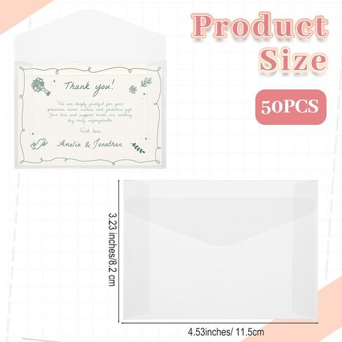 Xindojuz 50 PCS Vellum Envelopes, 4.5 × 3.2 Inch Translucent Glassine Envelope Self Sealing Mini Clear Envelopes Holders for Seeds Coin Stamp Collecting Lottery Ticket Gift Card Wedding Invitation in Saudi Arabia