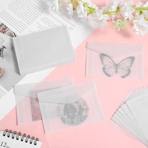 Xindojuz 50 PCS Vellum Envelopes, 4.5 × 3.2 Inch Translucent Glassine Envelope Self Sealing Mini Clear Envelopes Holders for Seeds Coin Stamp Collecting Lottery Ticket Gift Card Wedding Invitation in Saudi Arabia