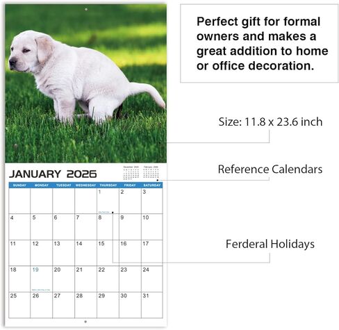 2024-2025 Wall Calendar – 18 Monthly Pooping Dogs Calendar 2024-2025, Jul 2024 - Dec 2025, Funny Dog Calendar Gag Gifts, 11.8" x 23.6" (Open), 11.8" x 11.8"(Closed), Perfect White Elephant Gift Funny in Kuwait