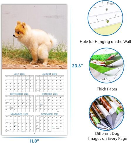 2024-2025 Wall Calendar – 18 Monthly Pooping Dogs Calendar 2024-2025, Jul 2024 - Dec 2025, Funny Dog Calendar Gag Gifts, 11.8" x 23.6" (Open), 11.8" x 11.8"(Closed), Perfect White Elephant Gift Funny in Kuwait