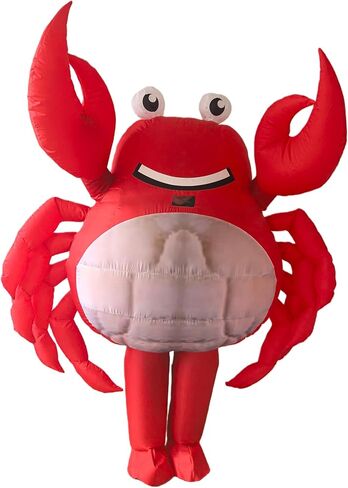 زي السلطعون القابل للنفخ للبالغين، زي التميمة لكامل الجسم من البوليستر الأحمر، زي على شكل حيوان كرنفال للجنسين in Kuwait