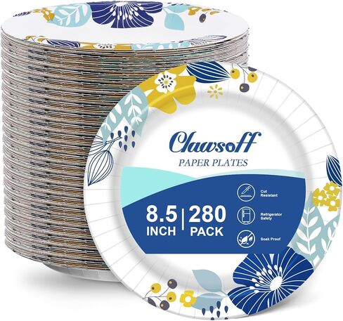 أطباق ورقية مقاس 8.5 بوصة من Clawsoff عدد 280، أطباق ورقية شديدة التحمل مقاومة للقطع، طبق حلوى مقاوم للنقع، طبق عشاء للاستعمال مرة واحدة للحفلات وأعياد الميلاد والنزهة in Kuwait